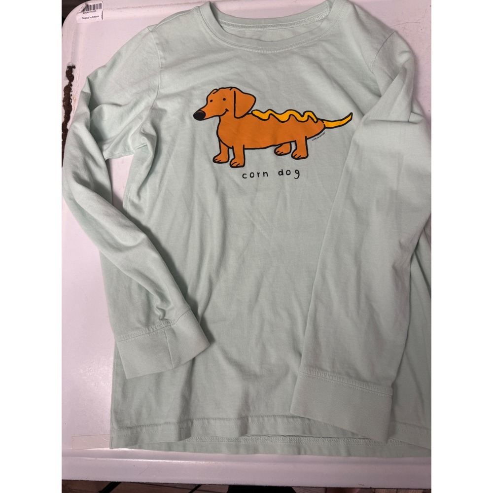 Life is Good Kids Crusher Long Sleeve‎ Corn Dog Dachshund Tee Mint Green Large L